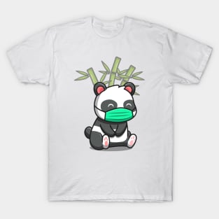 Cute Panda Sitting And Wearing Mask T-Shirt